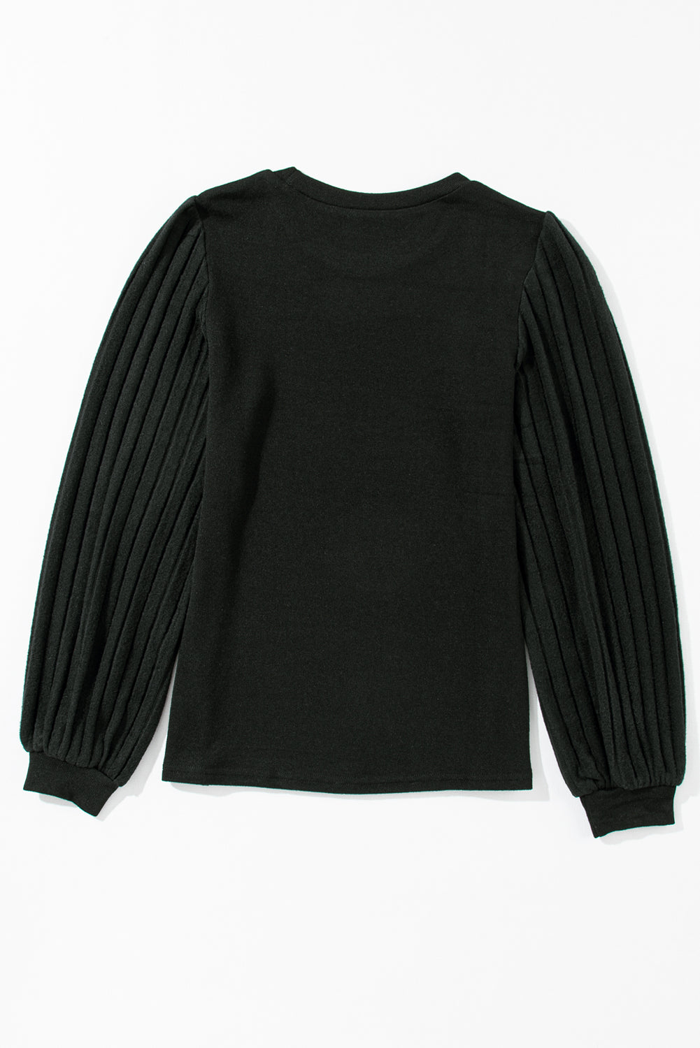 Black Buttoned V Neck Ribbed Puff Sleeve Top