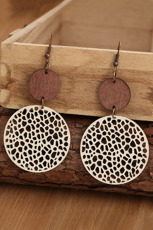 Hollow Out Wooden Round Drop Earrings