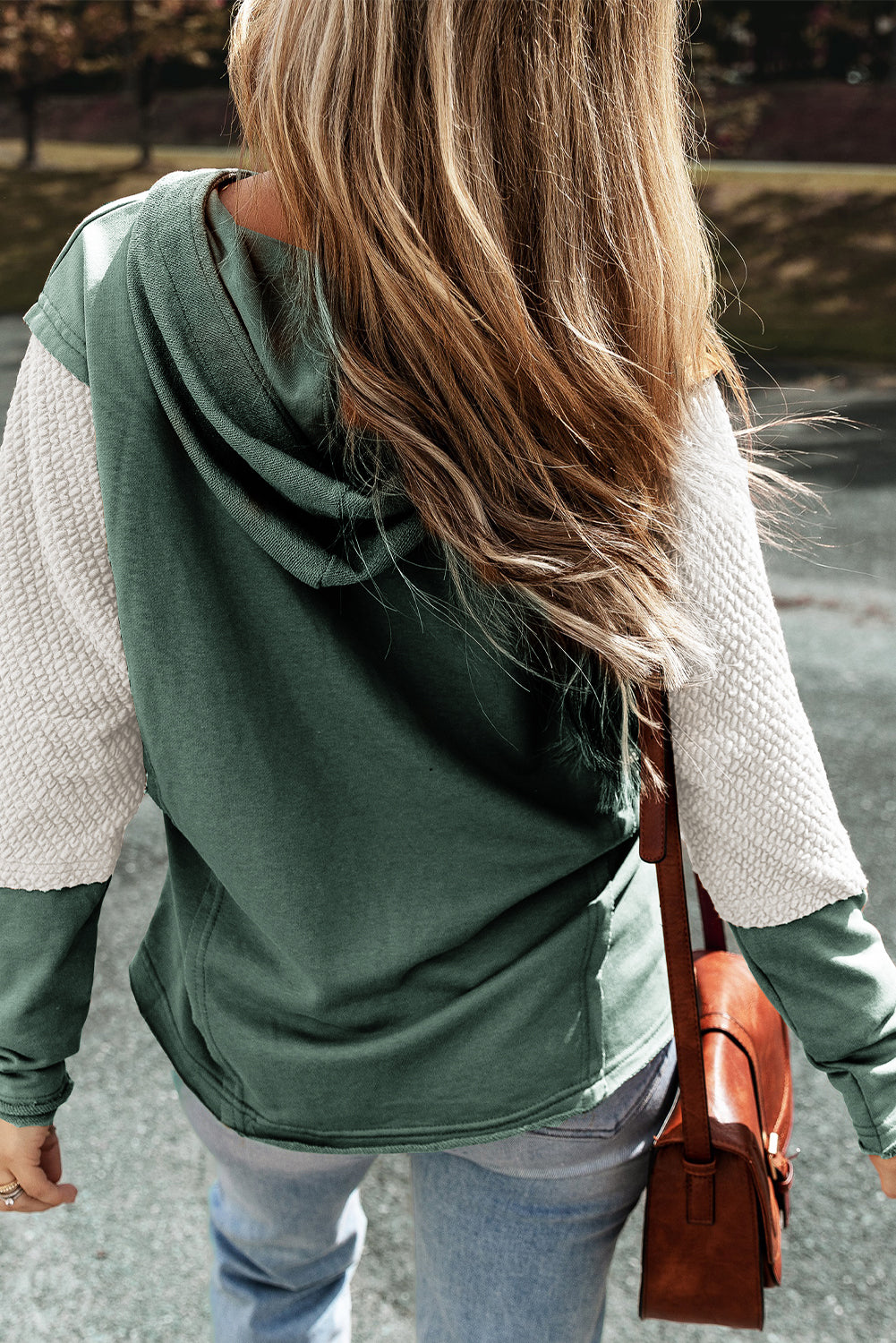 Mist Green Contrast Sleeves Patchwork Colorblock Hoodie