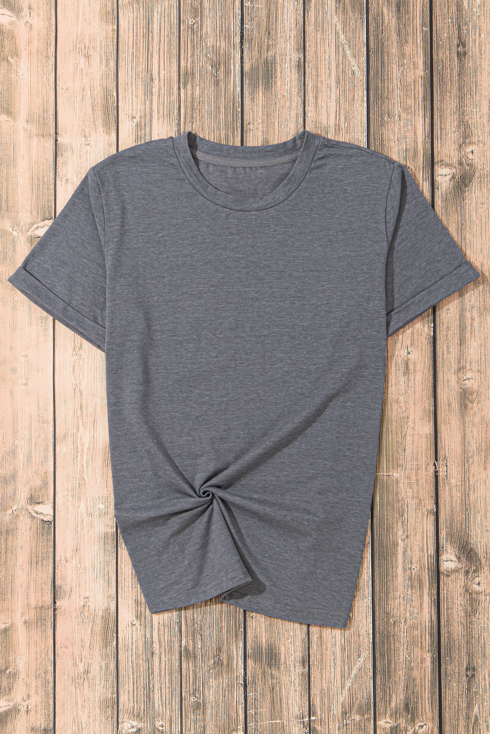 Khaki Casual Plain Crew Neck Tee