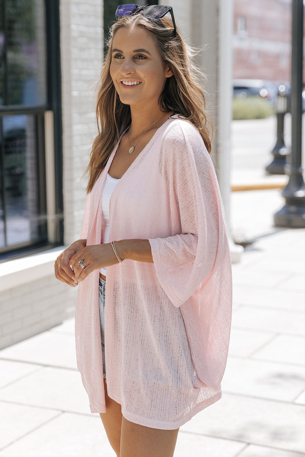 Pink Sheer Lightweight Knit Long Sleeve Cardigan