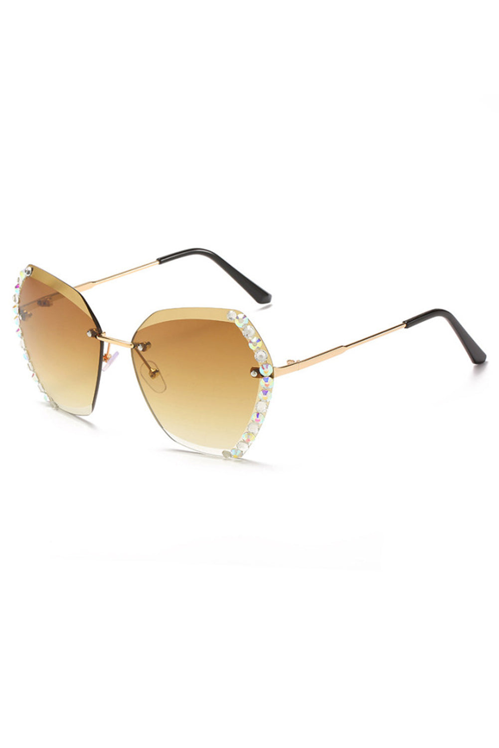 Pink Rhinestone Trim Rimless Sunglasses