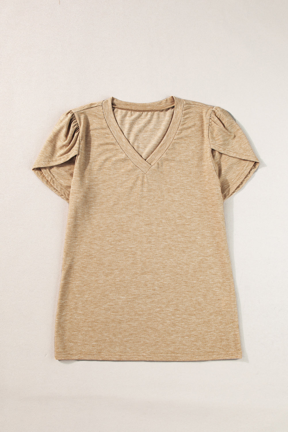 Carbon Grey Fashion Petal Sleeve V Neck T Shirt