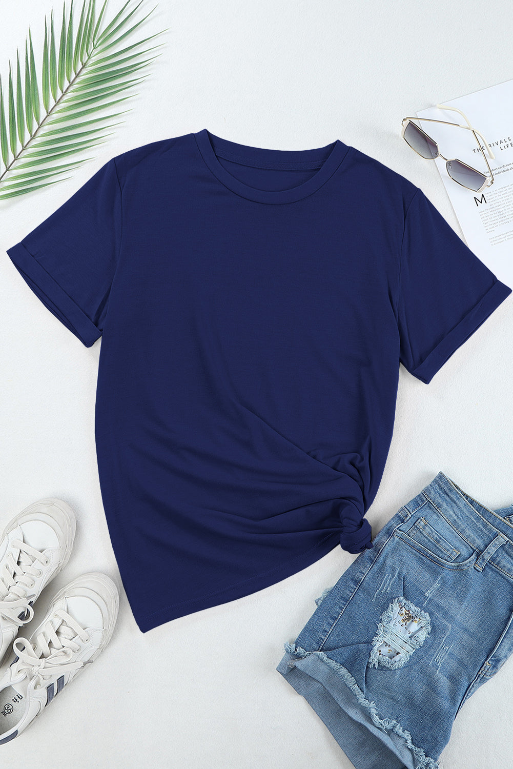 Khaki Casual Plain Crew Neck Tee