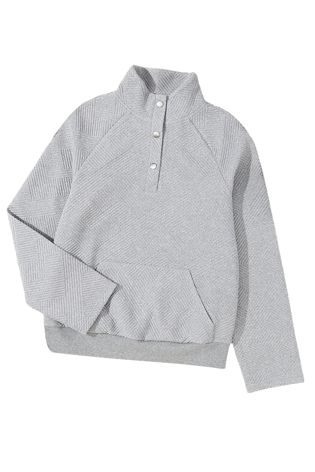 Textured Knit Buttoned Kangaroo Pocket Sweatshirt