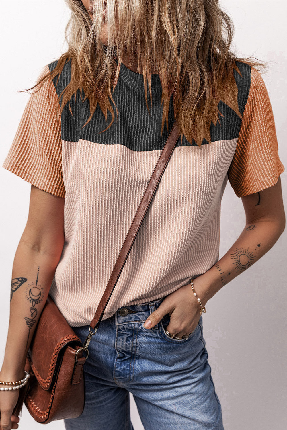 Rib Textured Colorblock T Shirt