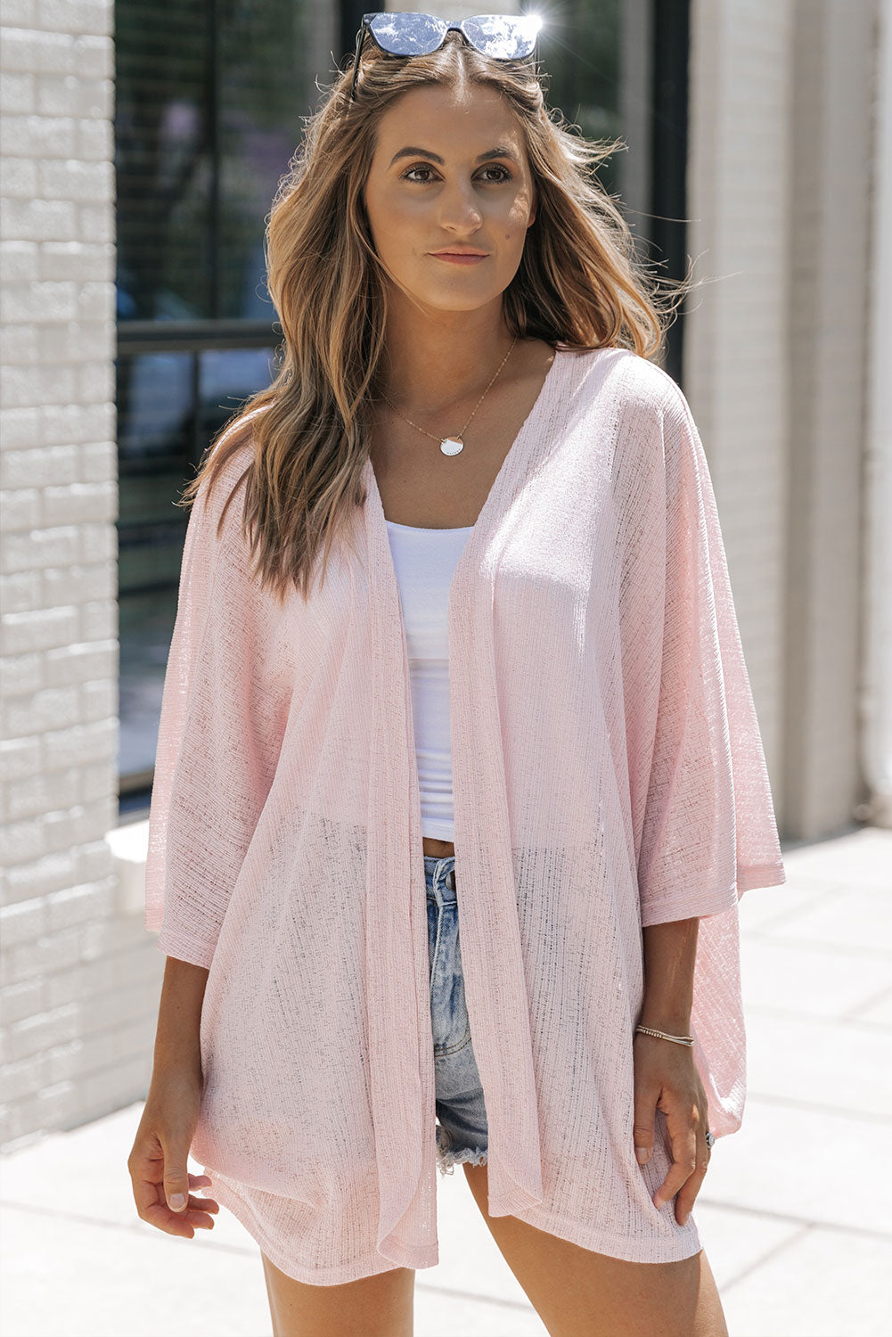 Pink Sheer Lightweight Knit Long Sleeve Cardigan