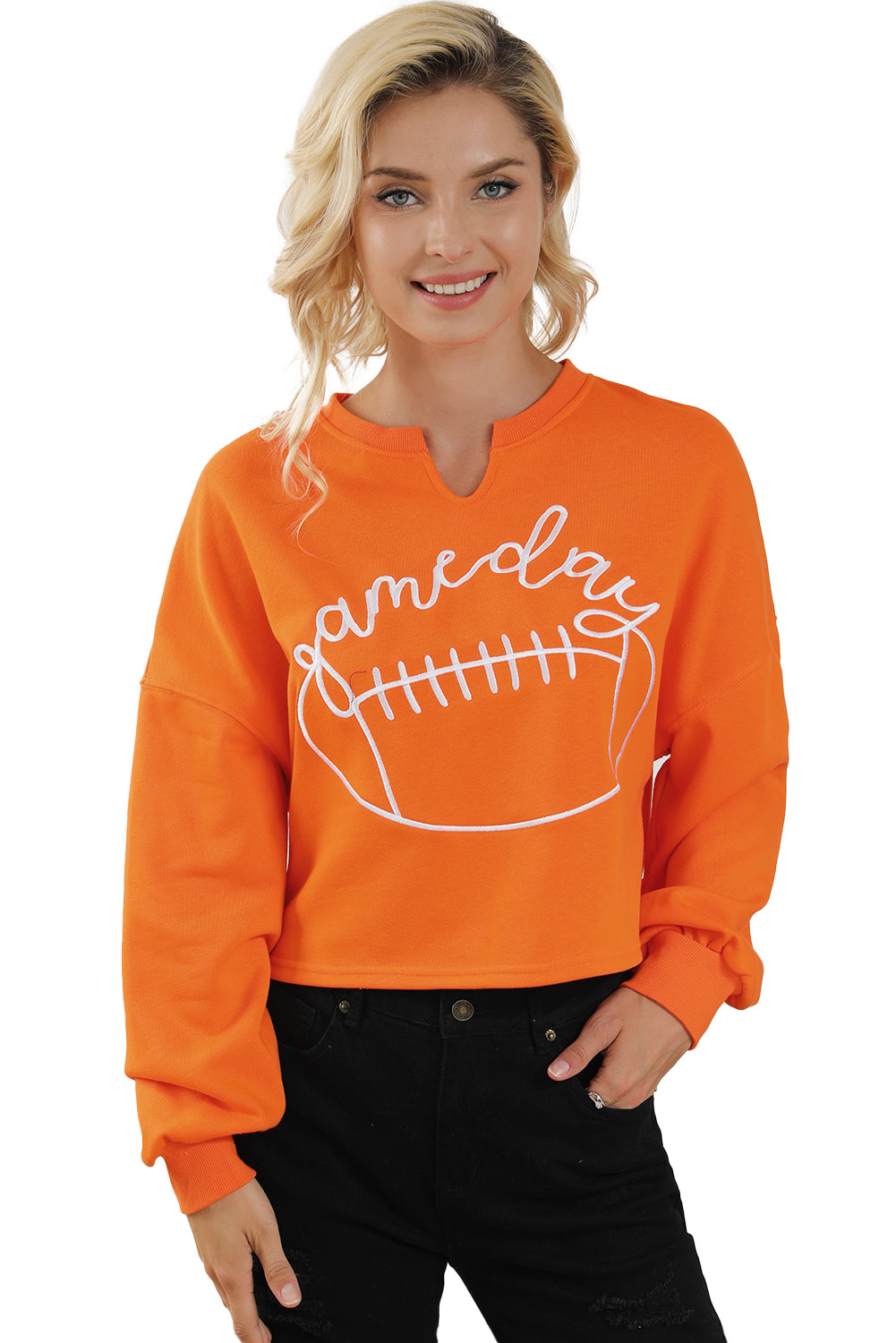 Game Day Lettering Notched Neck Sweatshirt