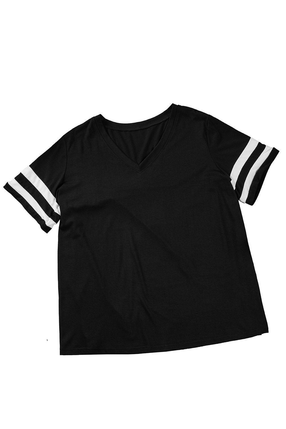 Plus Size Stripes Stitching Sleeve V Neck T-shirt