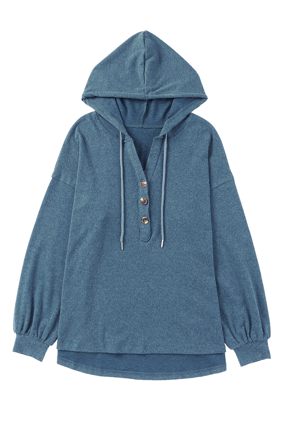 White Buttoned High and Low Hem Hoodie