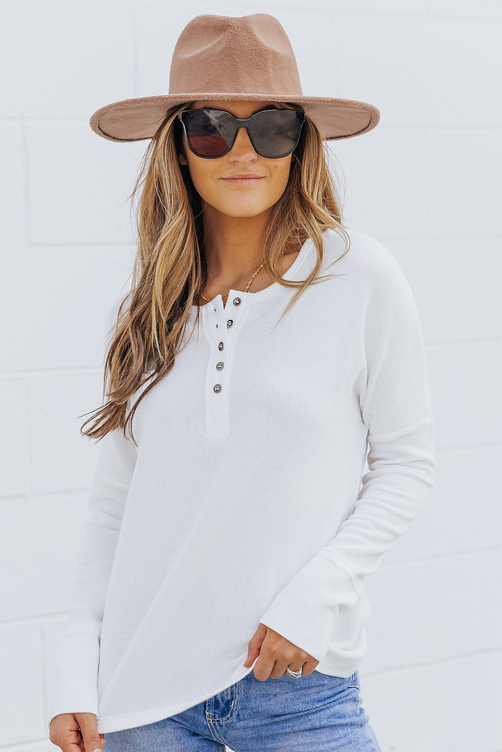 Waffle Knit Henley Top