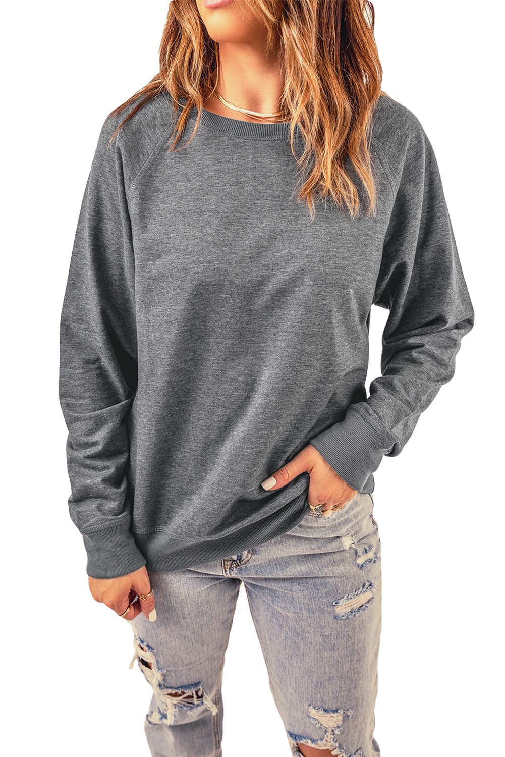 French Terry Cotton Blend Pullover Sweatshirt