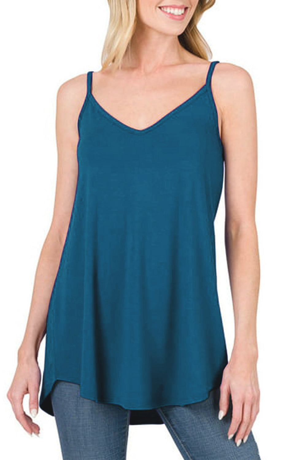 Clay Spaghetti Strap V-Neck Flowy Tunic Tank Top