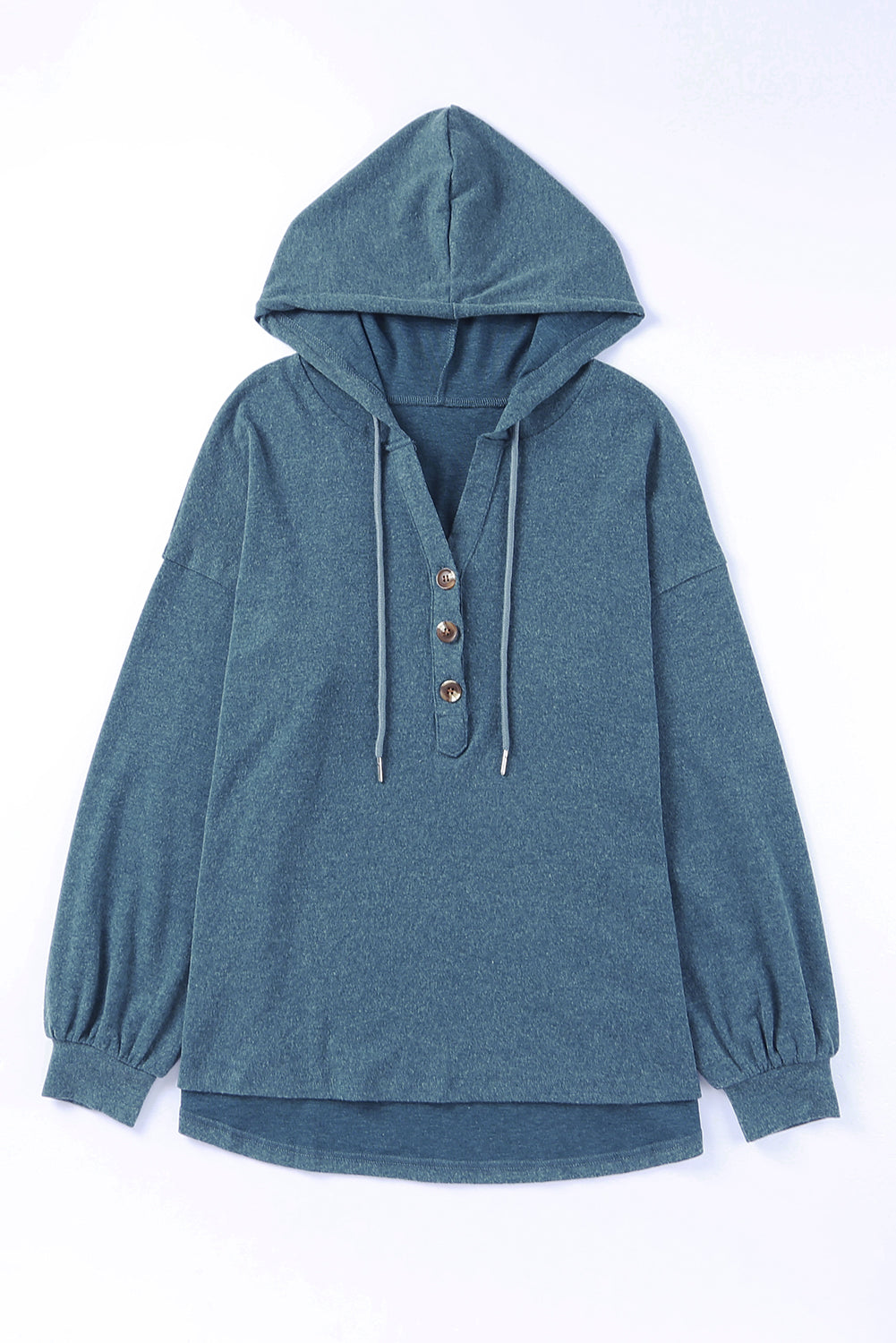 White Buttoned High and Low Hem Hoodie