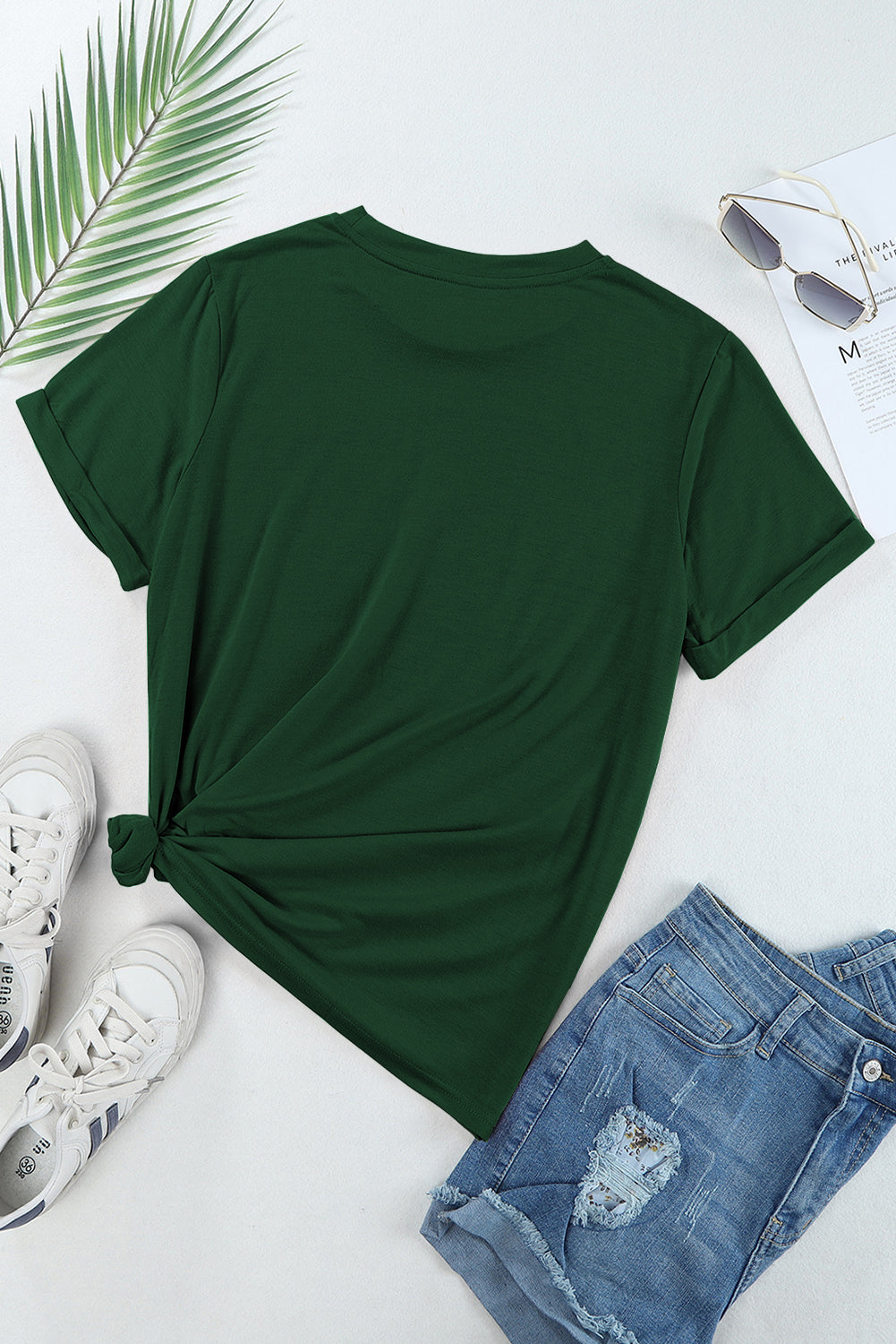 Casual Plain Crew Neck Tee