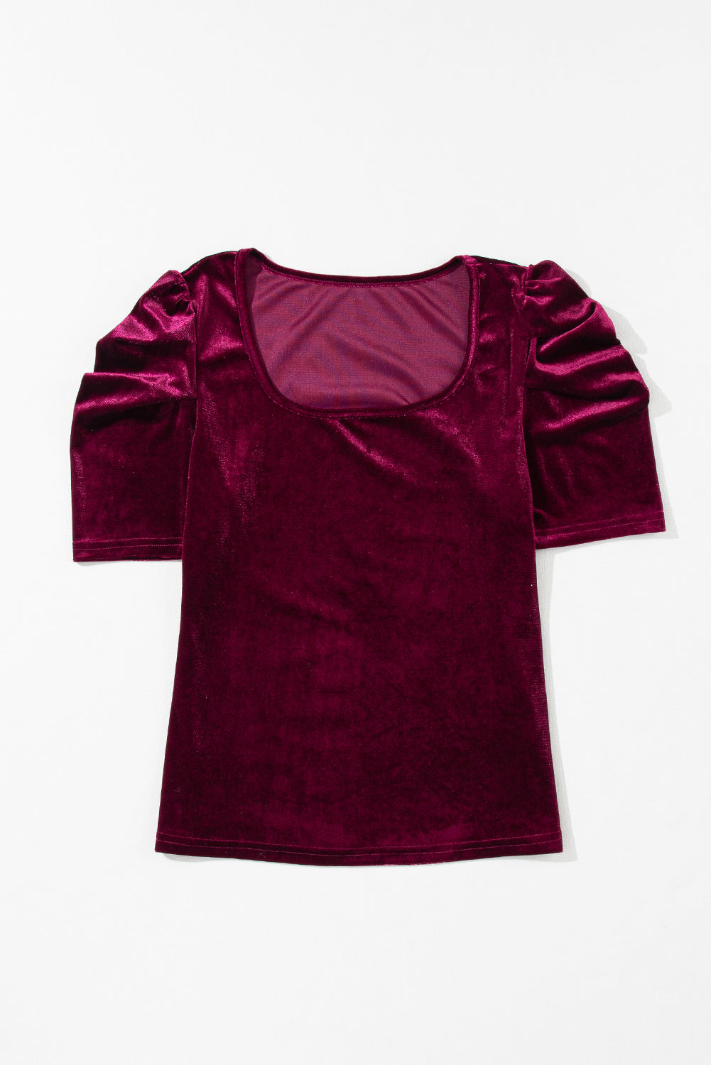 Burgundy Short Puff Sleeve Velvet Top