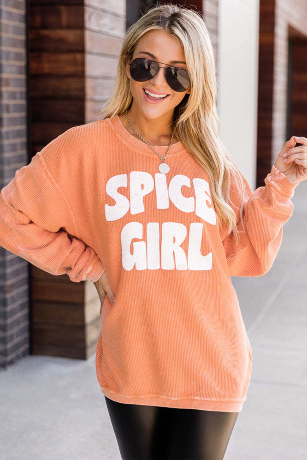 Orange Corded SPICY GIRL Graphic Sweatshirt