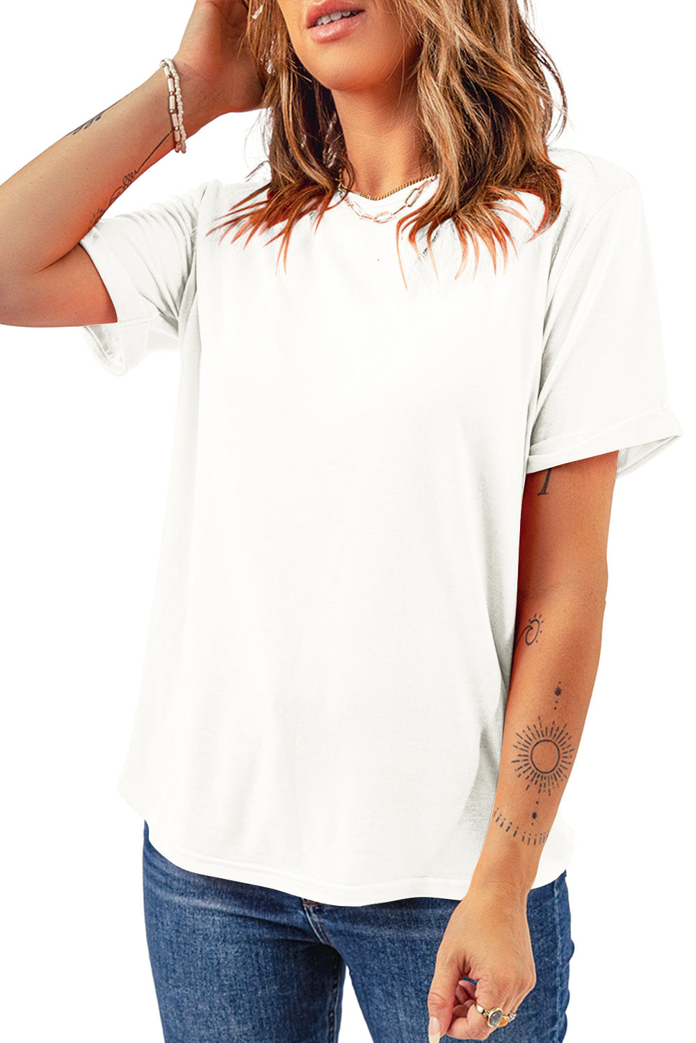 Khaki Casual Plain Crew Neck Tee