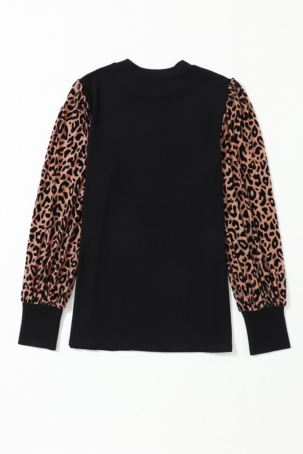 Leopard Patchwork Ribbed Knit Mock Neck Plus Size Top