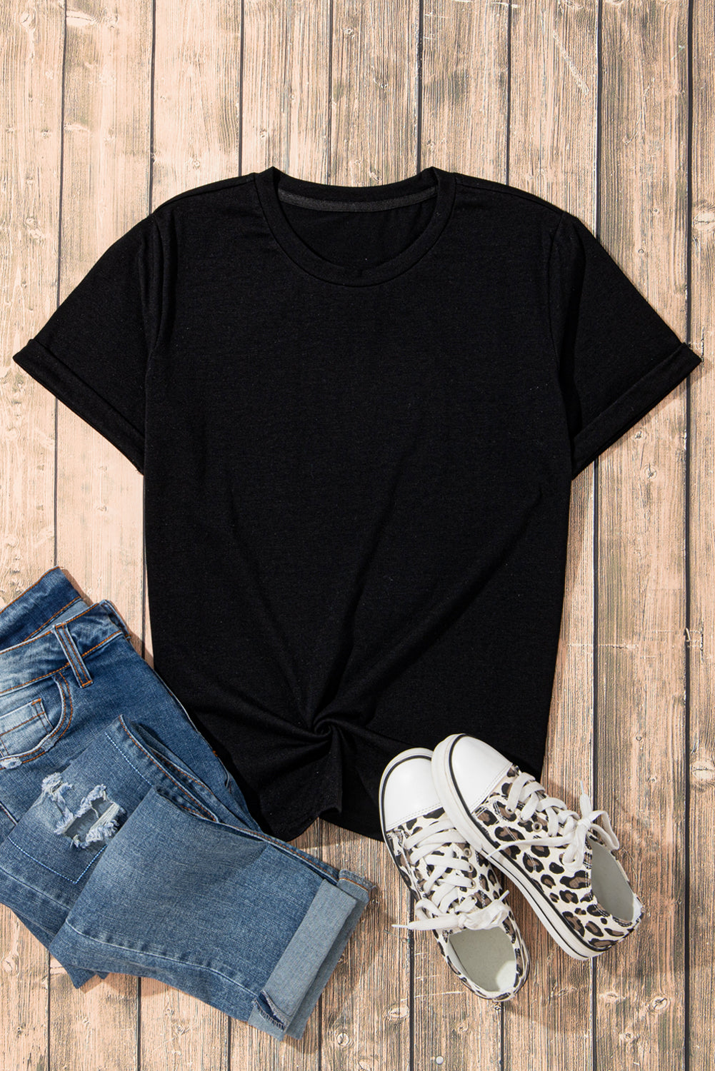 Khaki Casual Plain Crew Neck Tee