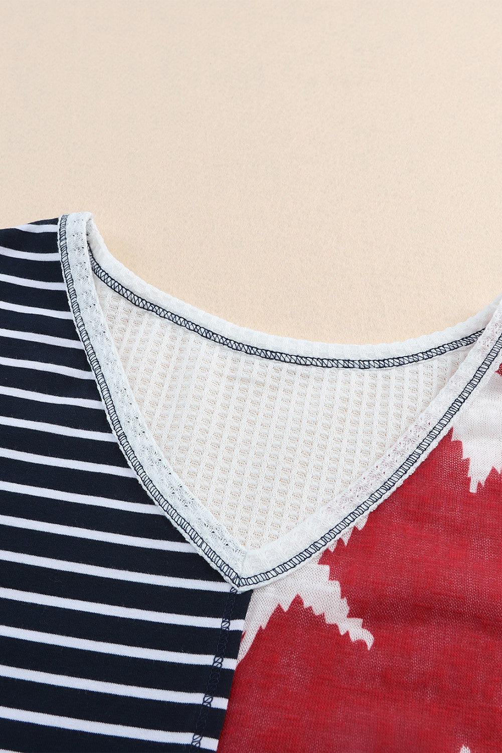 Blue Stripes Stars Print Knit Short Sleeves Top