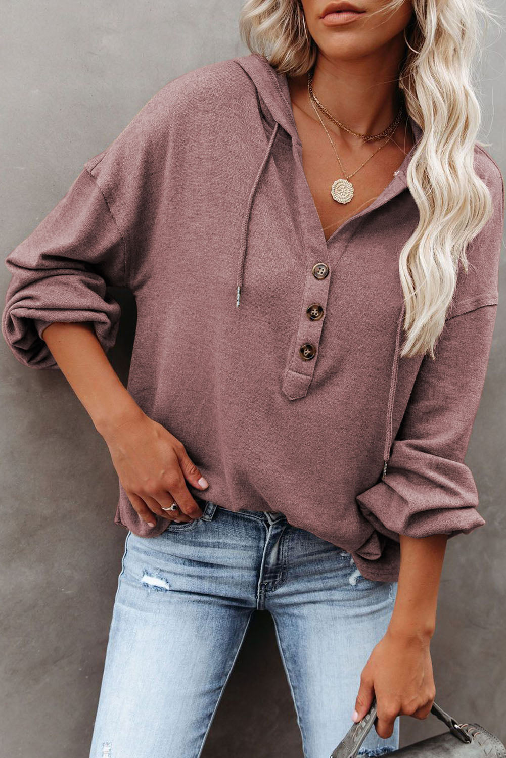 White Buttoned High and Low Hem Hoodie