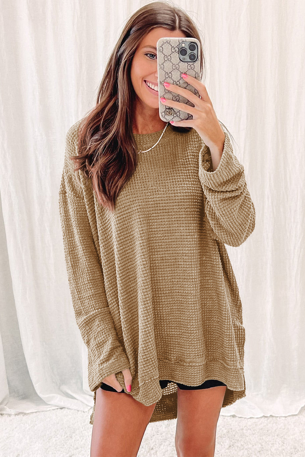 Moss Green Plus Size Textured Knit Long Sleeve Top