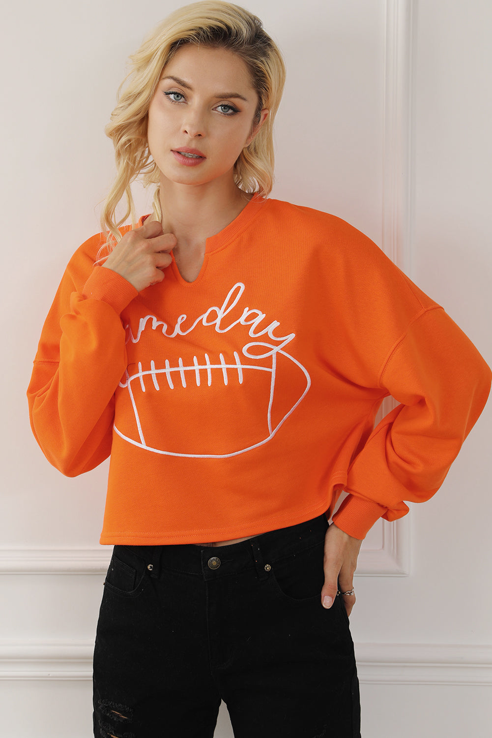 Game Day Lettering Notched Neck Sweatshirt