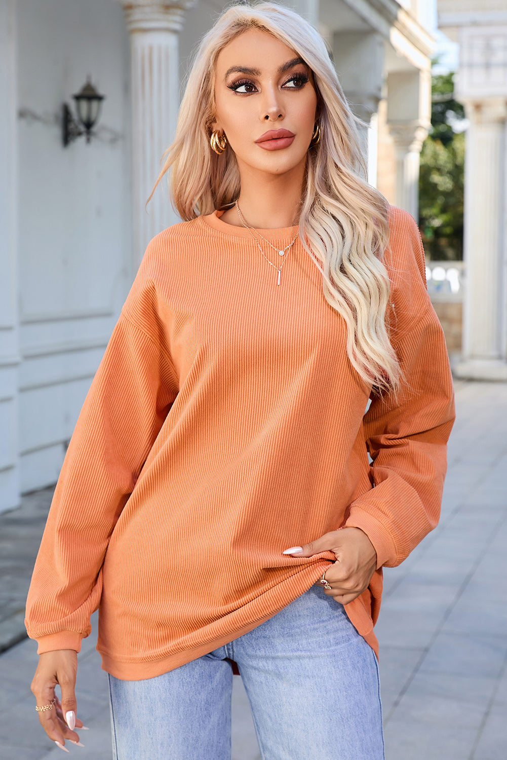 Ribbed Corded Oversized Sweatshirt - Multiple Colors Oversized Sweatshirt