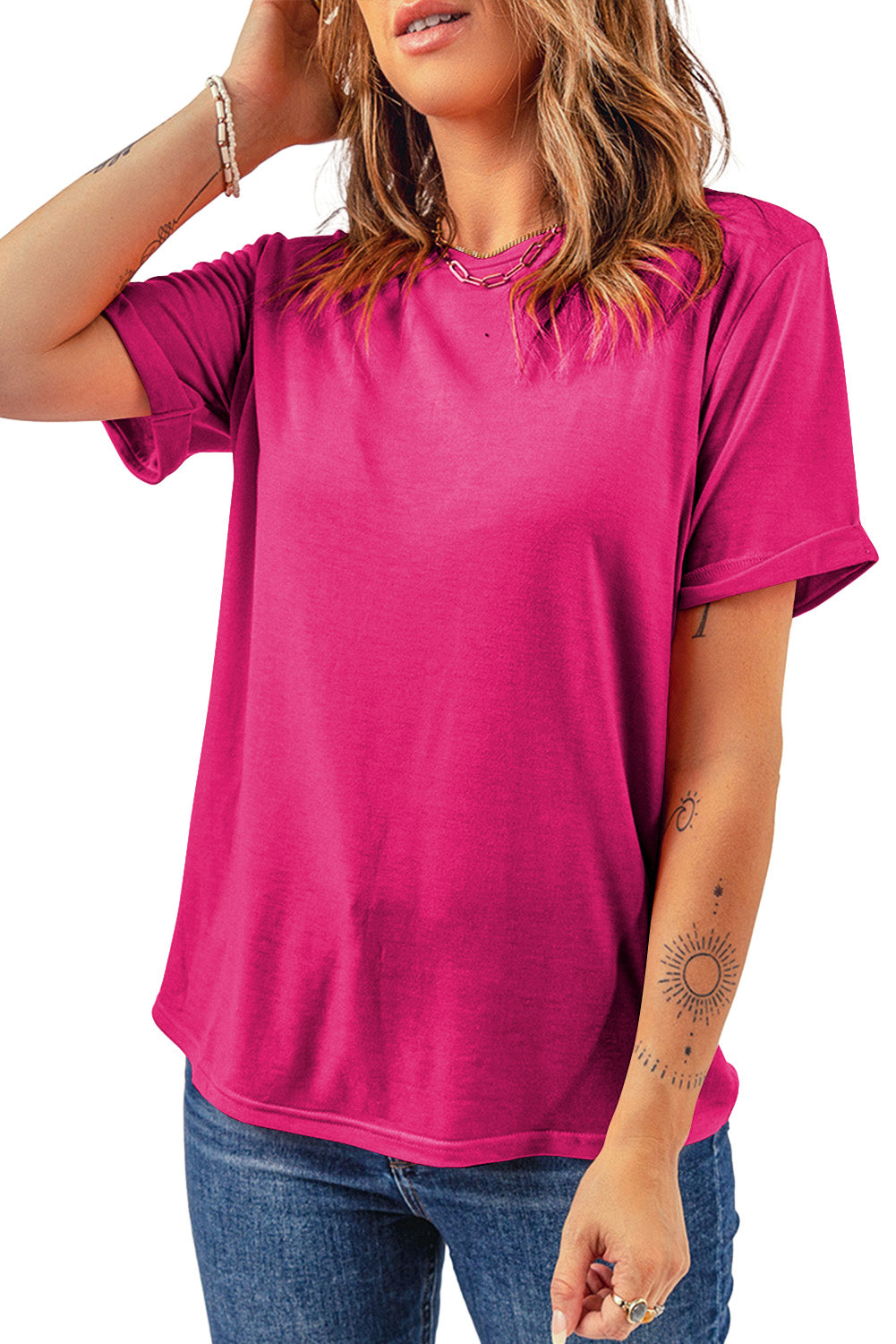 Casual Plain Crew Neck Tee