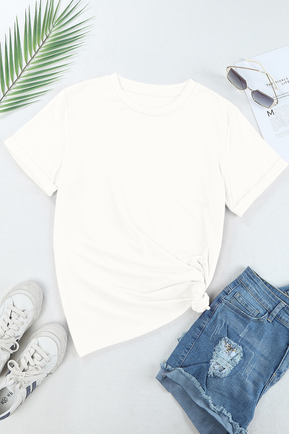 Casual Plain Crew Neck Tee