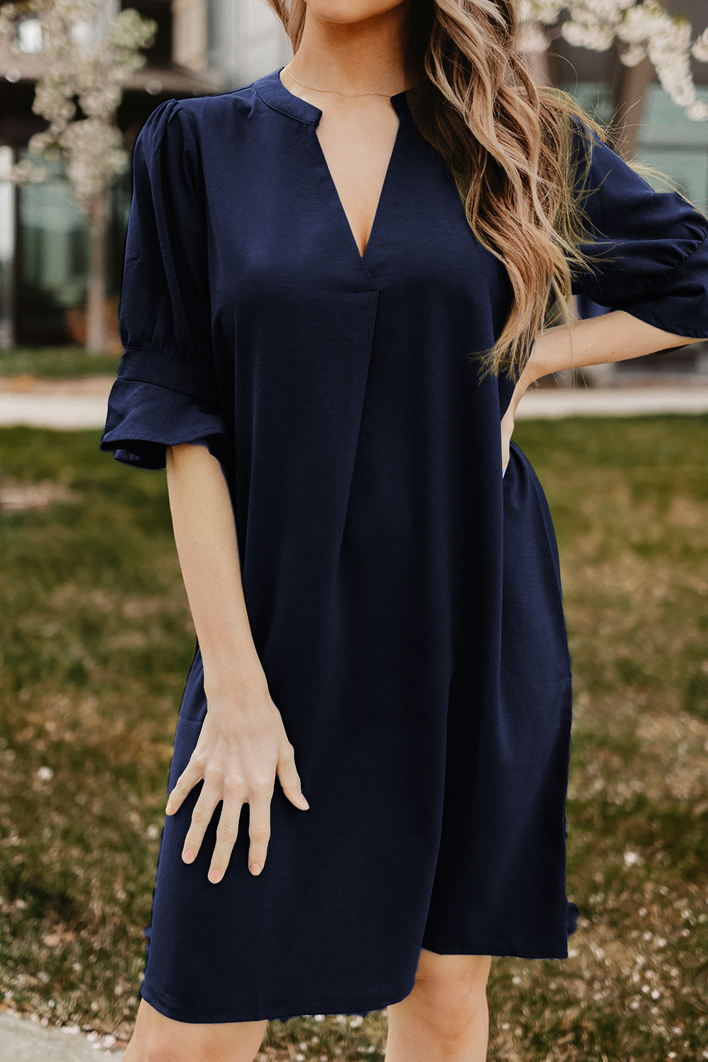 Fiery Red Ruffled Sleeve Shift Dress