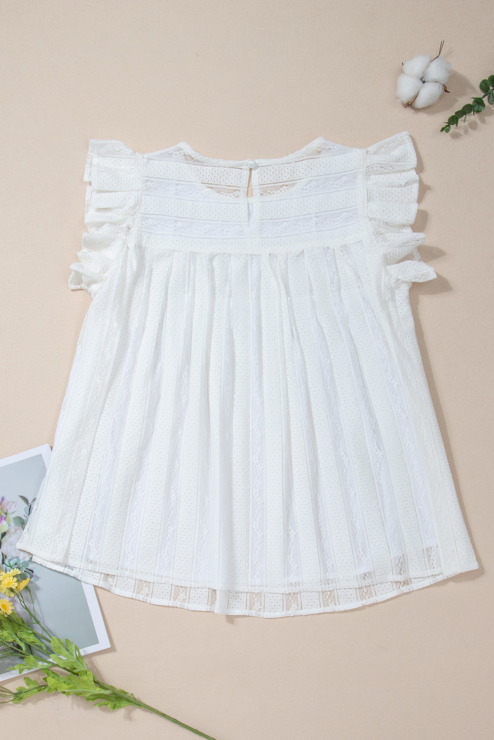 White Ruffled Lace Flowy Tank Top