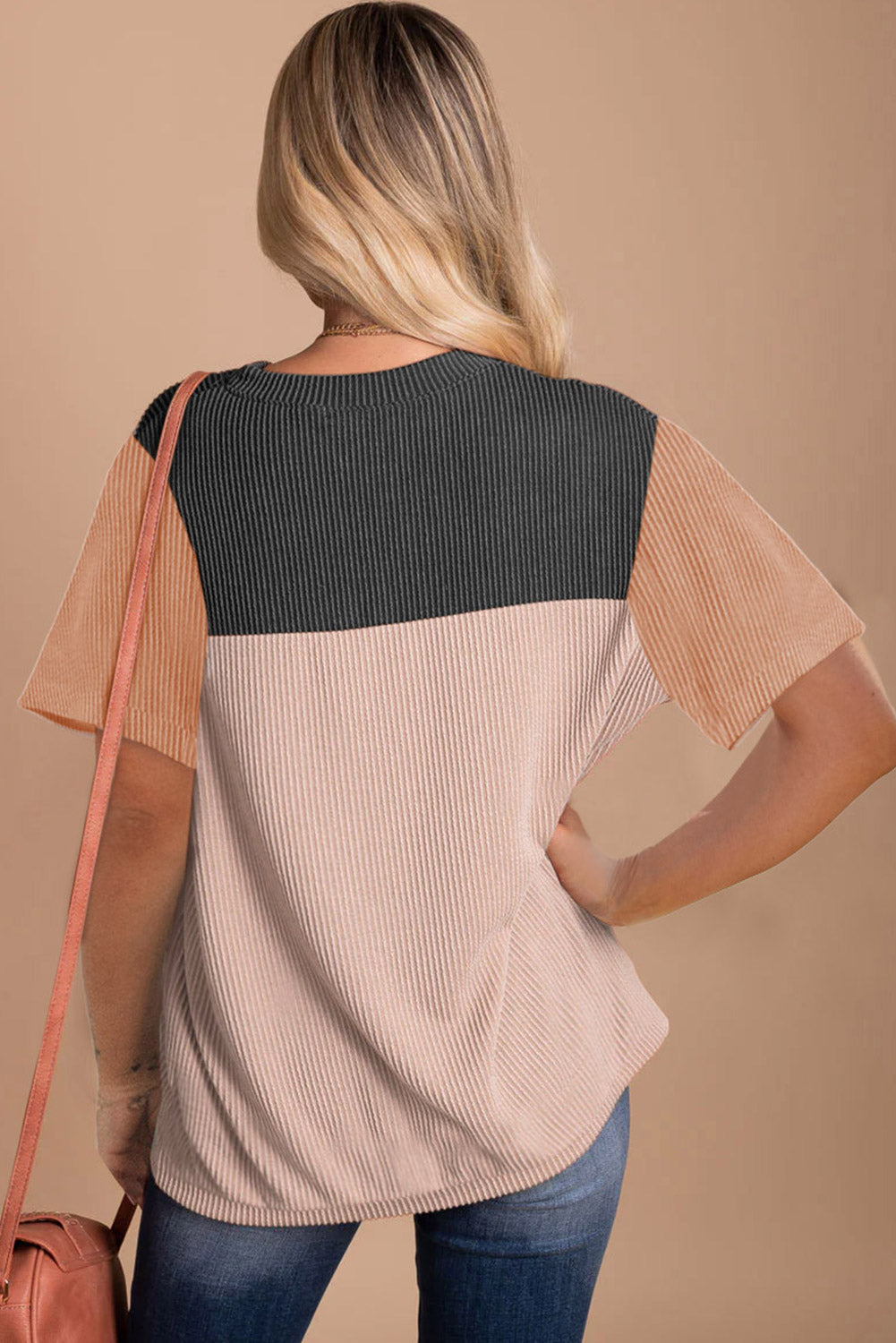 Rib Textured Colorblock T Shirt