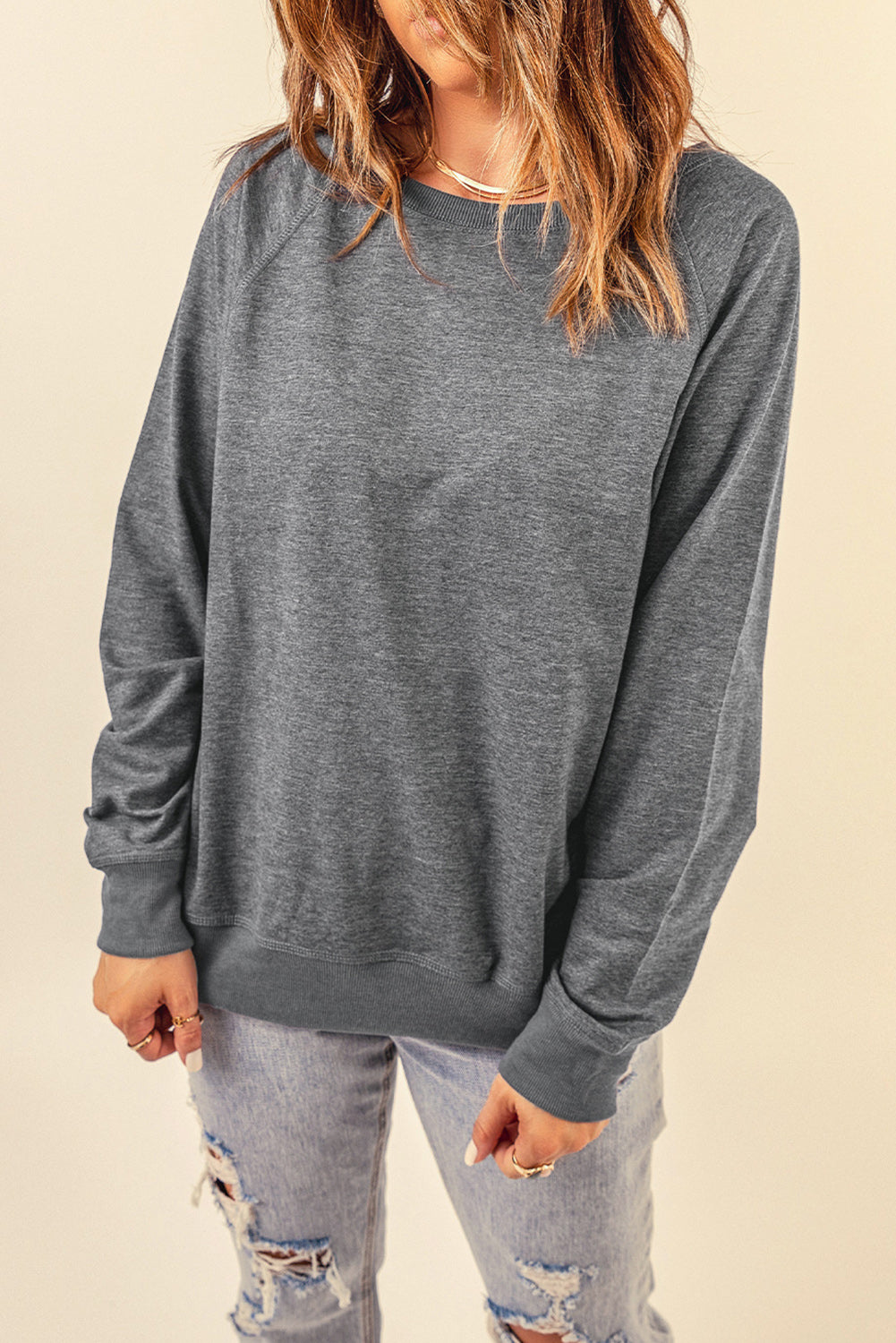 French Terry Cotton Blend Pullover Sweatshirt