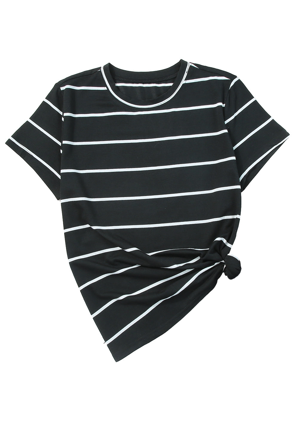 Black Round Neck Striped Print T-shirt