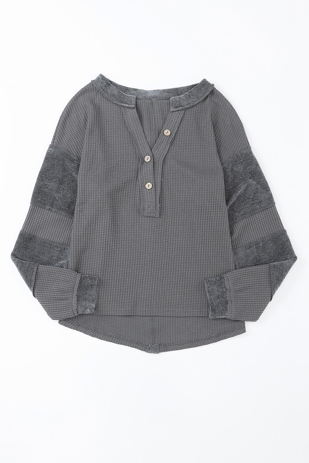 Contrast Patched Exposed Seam Waffle Knit Henley Top