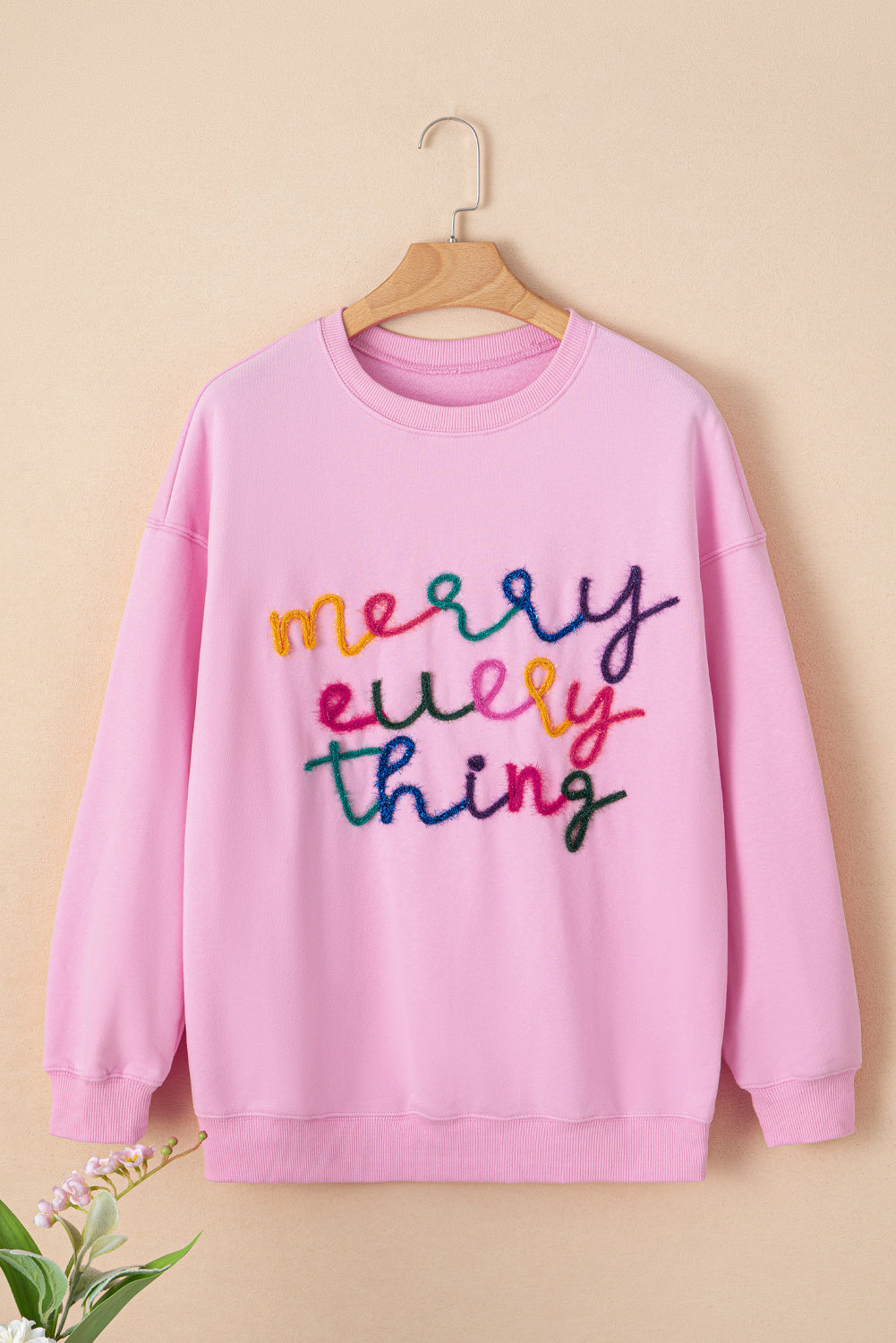 Pink Howdy Heart Graphic Round Neck Casual Sweater