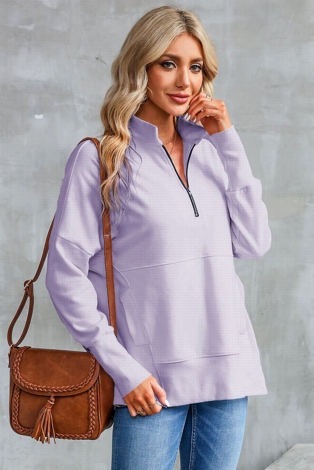 Oversized Quarter-Zip Pullover Sweatshirt