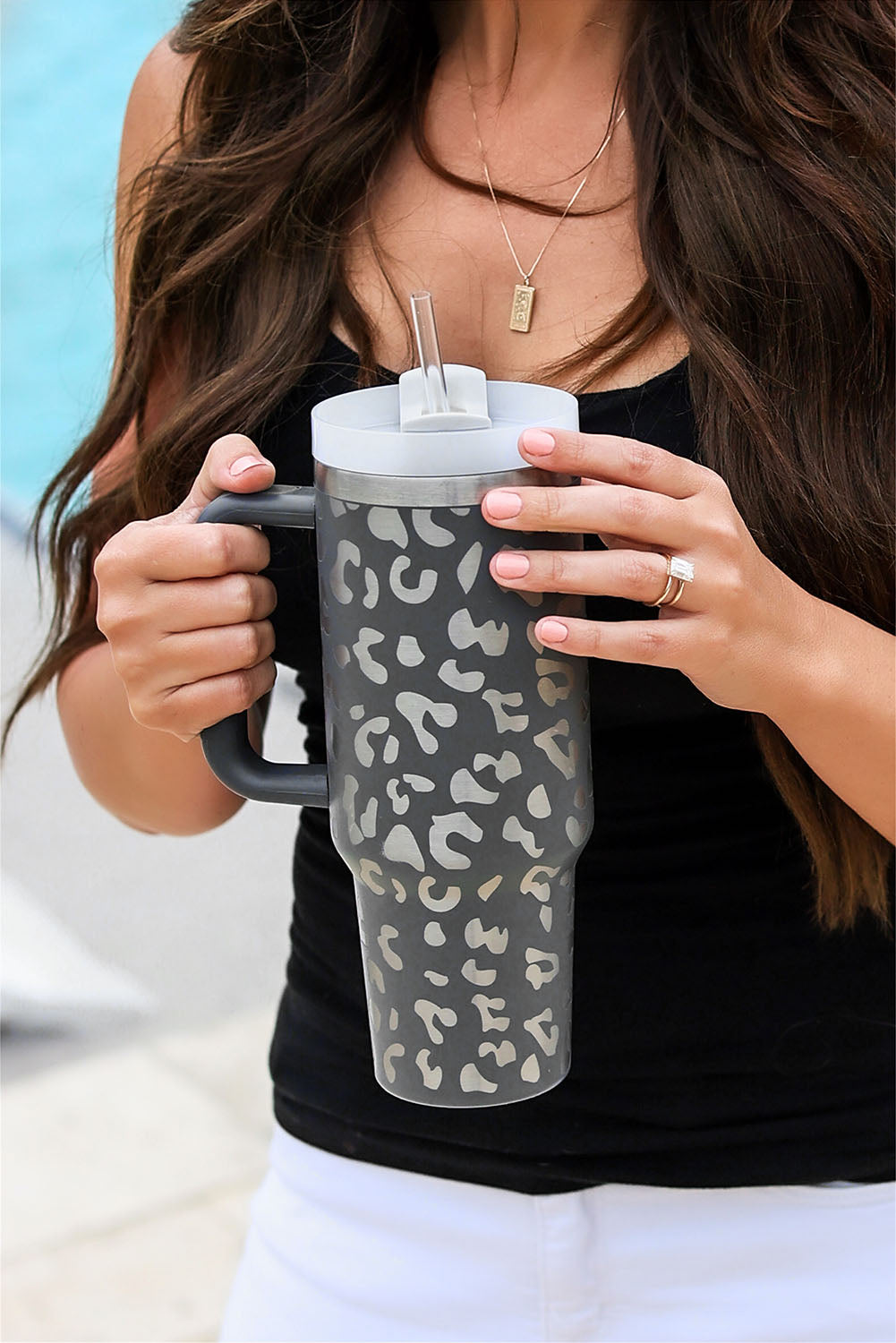 Leopard Print Stainless Steel Portable Cup with Handle