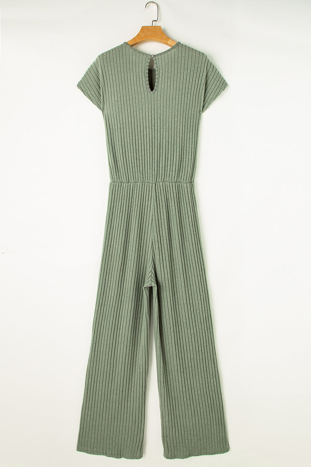 Parchment Solid Color Ribbed Short Sleeve Wide Leg Jumpsuit