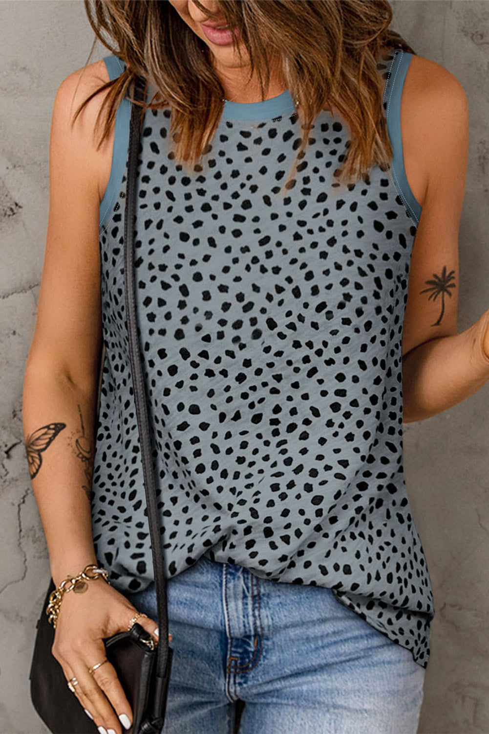 Fiery Red Leopard Print Round Neck Tank Top