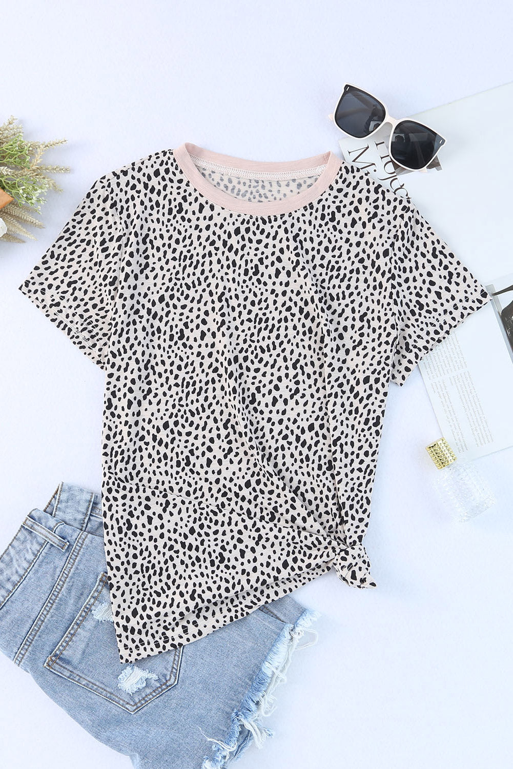 Gray Cheetah Print O-neck Short Sleeve T Shirt