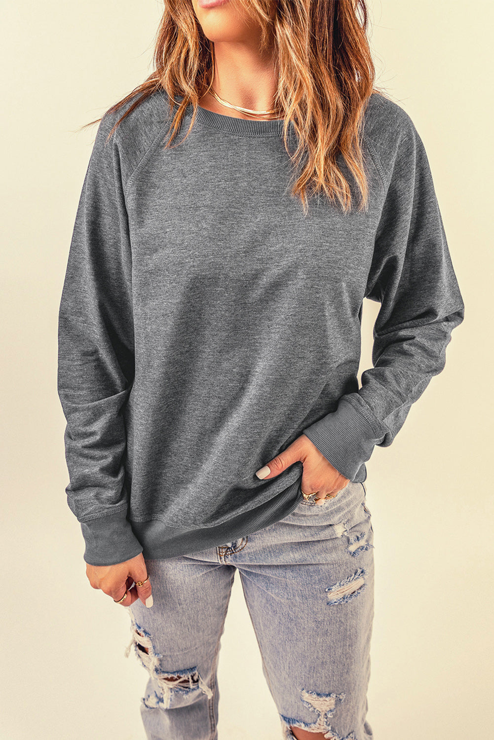 French Terry Cotton Blend Pullover Sweatshirt