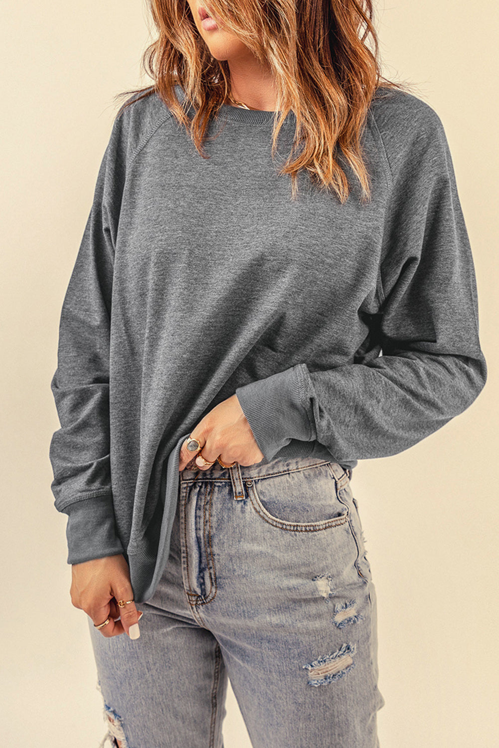 French Terry Cotton Blend Pullover Sweatshirt