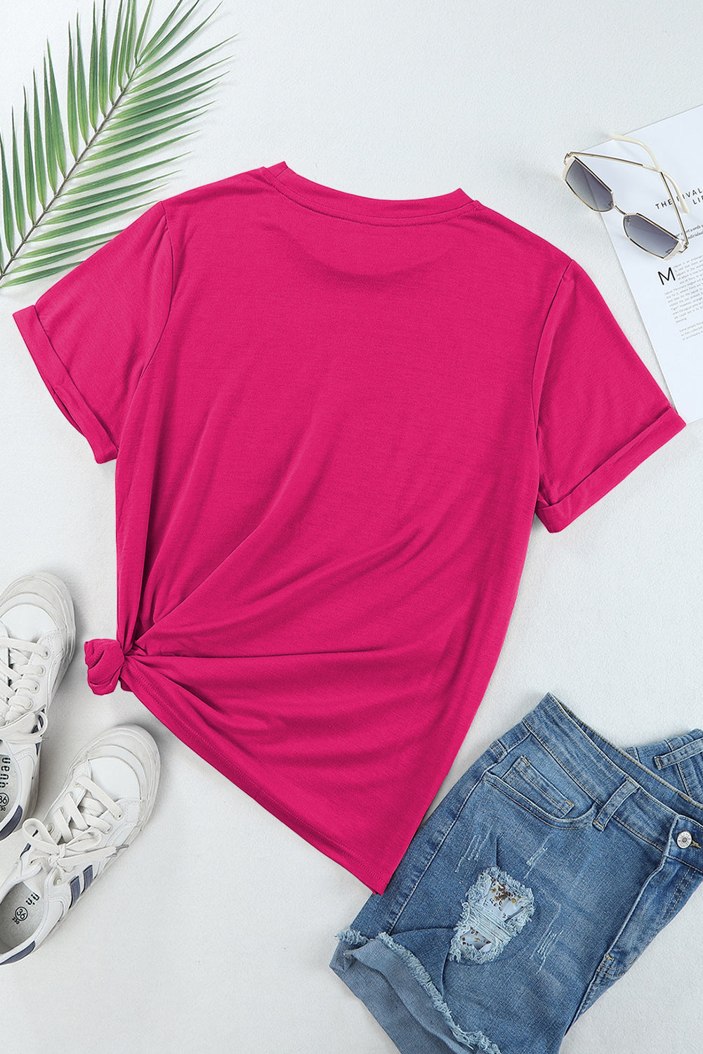 Casual Plain Crew Neck Tee