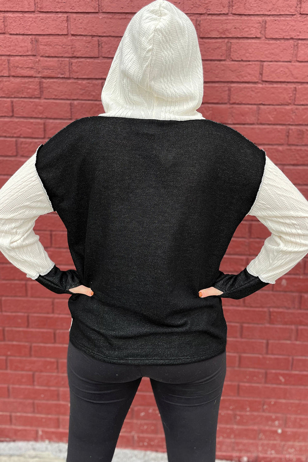 Block Textured Buttoned Kangaroo Pocket Hoodie