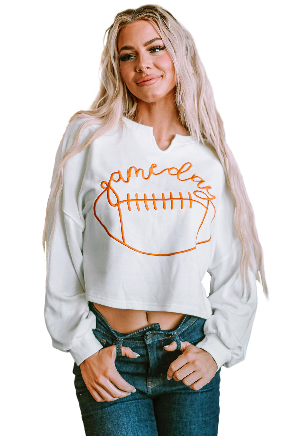 Game Day Lettering Notched Neck Sweatshirt