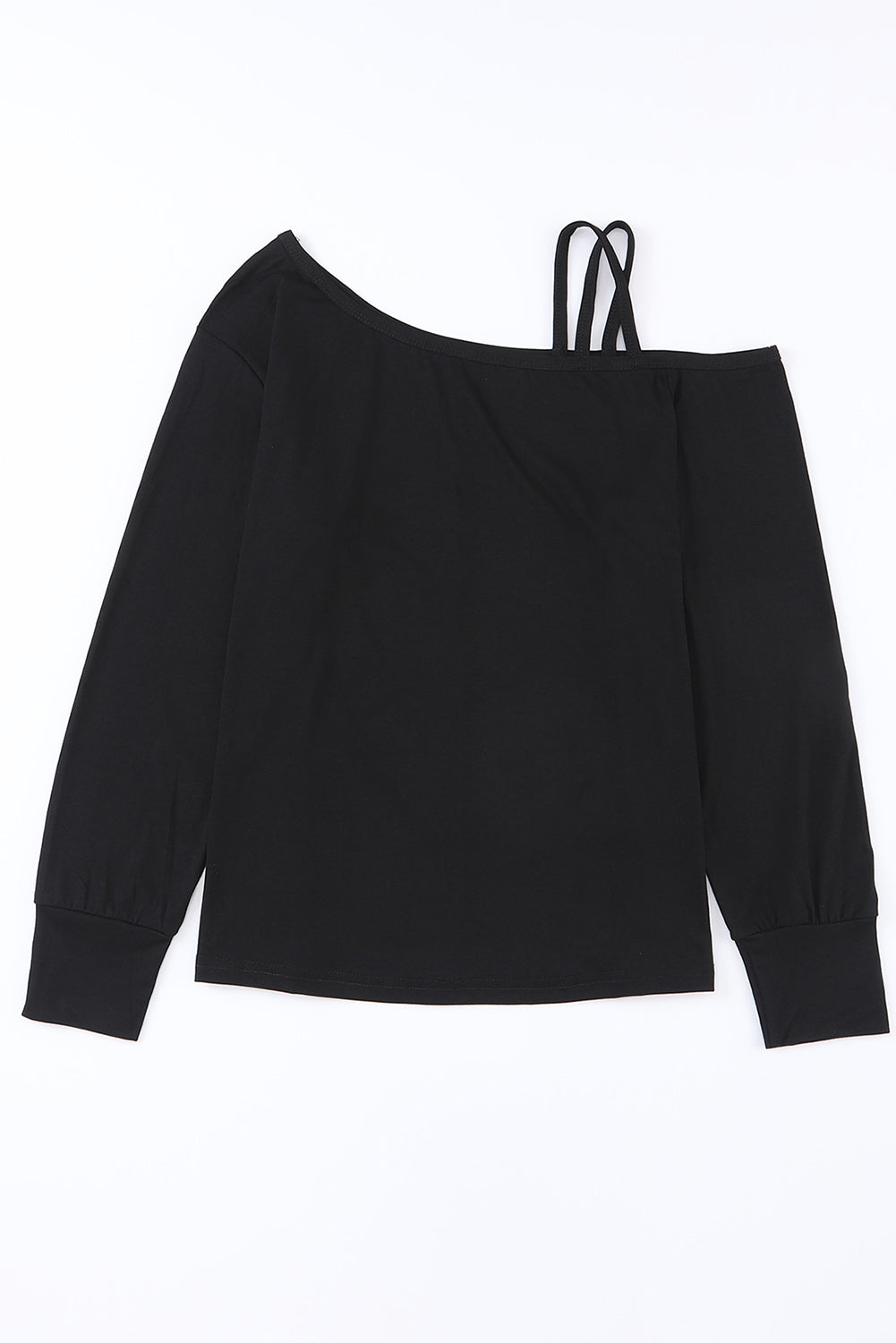 Black One Shoulder Long Sleeve Shift Blouse