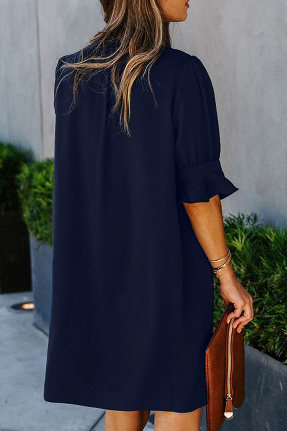 Fiery Red Ruffled Sleeve Shift Dress